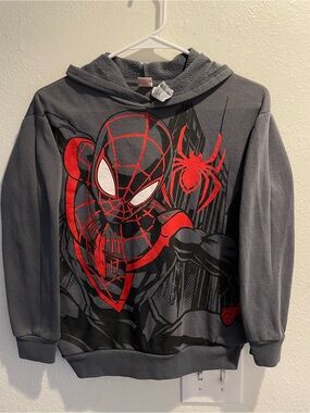 Marvel Spider Man Miles Morales Hoodie Boys Size Medium 10 12 Gray Pullover